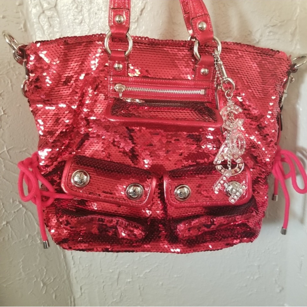 Coach Red Sequin Shoulder Bag with Chain Accents